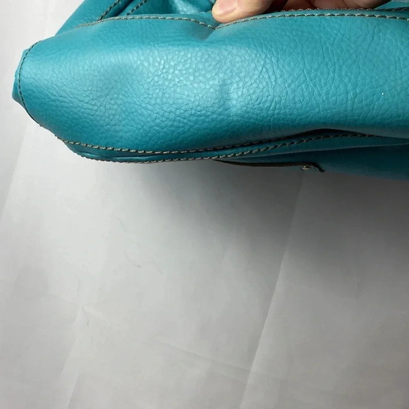 RELIC TURQUOISE SHOULDER STRAP PURSE TAN STITCHING LINED SNAP CLOSE POCKETS - Picture 7 of 13